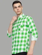 Full Sleeves Checkered Shirt for Men (Green, M)