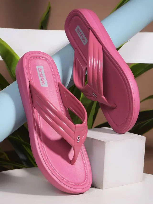 action Casual Flip Flops for Women (Pink, 8)