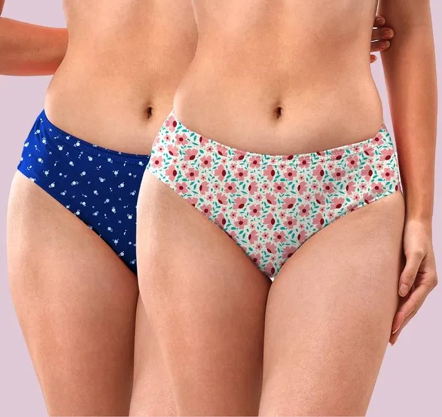 Cotton Blend Printed Briefs for Women, Pack of 2 (Multicolor, S)
