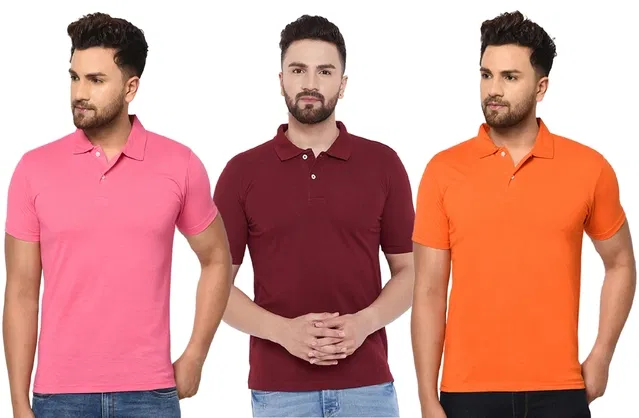 Polo T-shirts for Men, Pack of 3 (Multicolor, M)