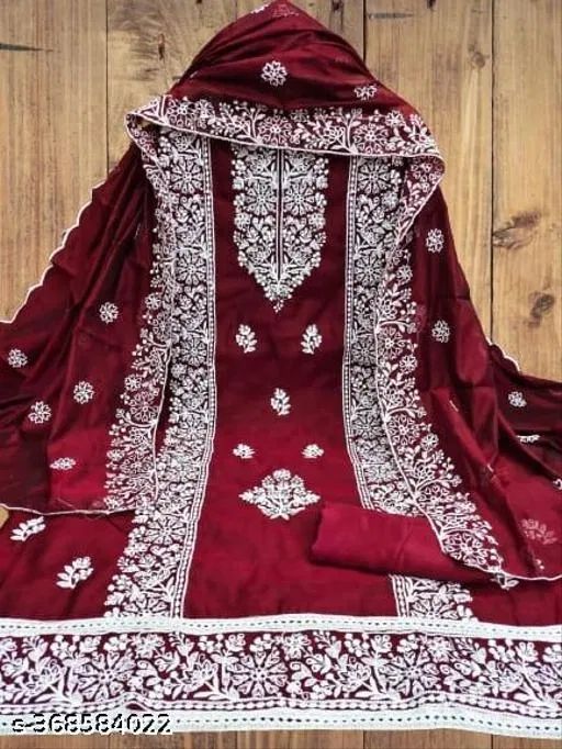 Embroidered Patiala Suits for Women (Red, Un Stitched)