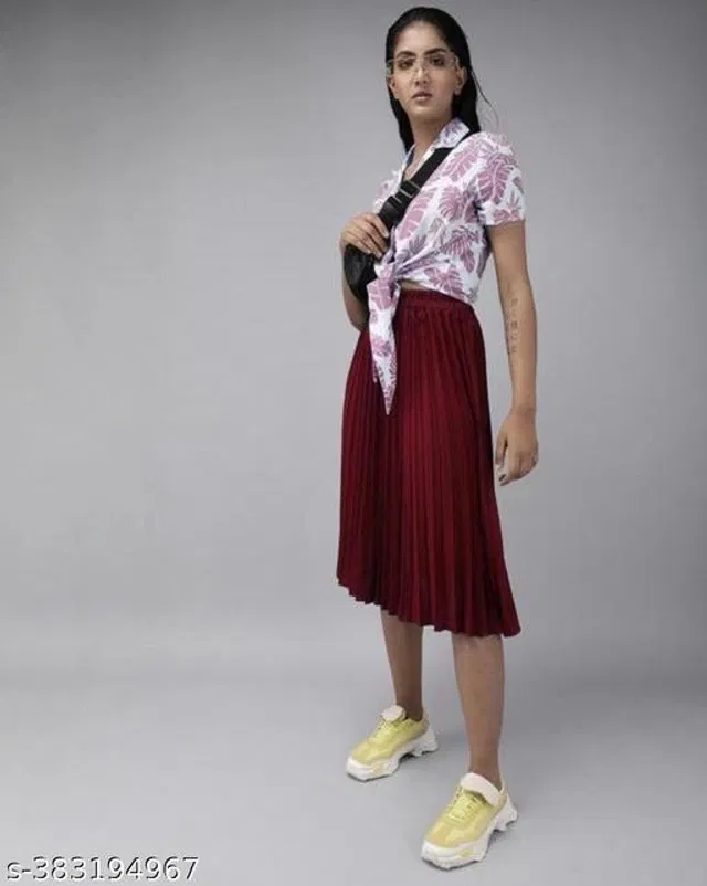 Crepe Skirts for Women (Maroon, 28)