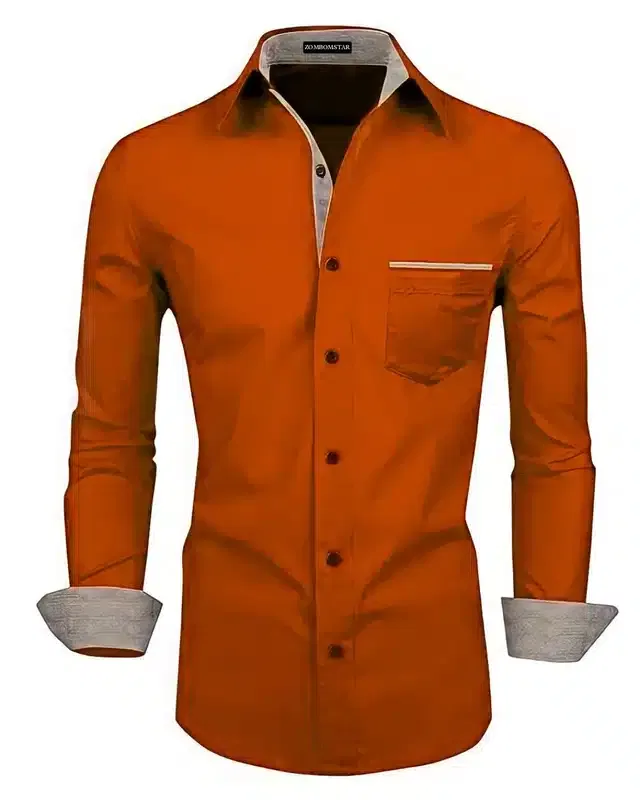 Men's Solid Full Sleeve Shirt (Orange, XXL)