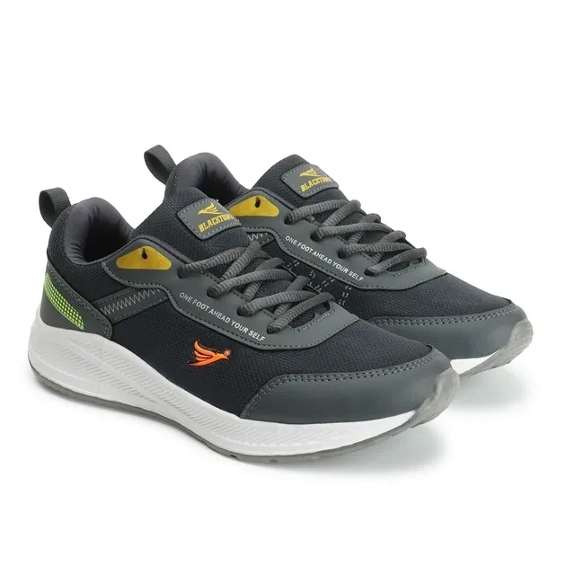 Blacktown Sports Shoes for Men (Dark Grey & Yellow, 9)