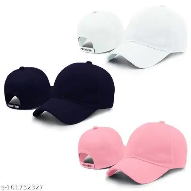 Cotton Caps for Men & Women (Multicolor, Set of 3)