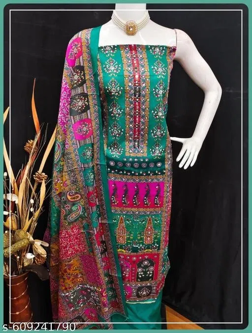 Floral Jaipuri Designs Kurti for Women (Blue, Un Stitched)