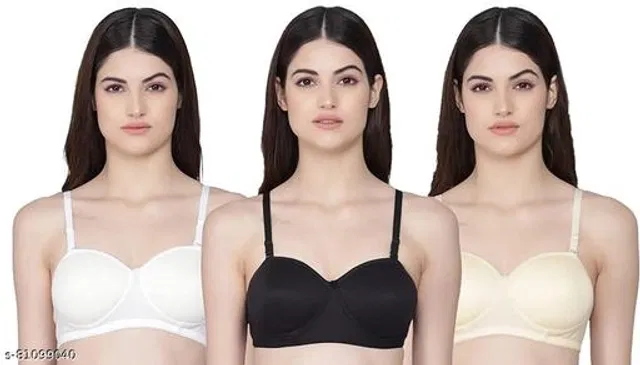 Cotton Blend Solid Padded Bra for Women (Multicolor, 30B) (Pack of 3)
