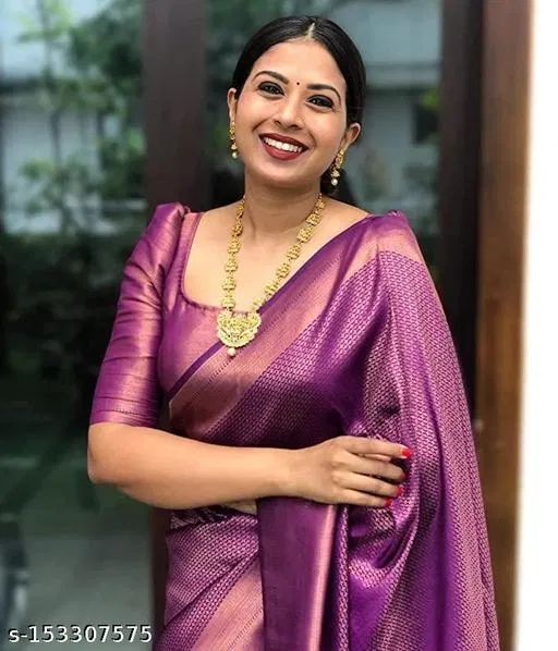 Banarasi Silk Solid Saree for Women (Wine, 6.3 m)