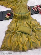 Twil net Saree for Women, Gold 