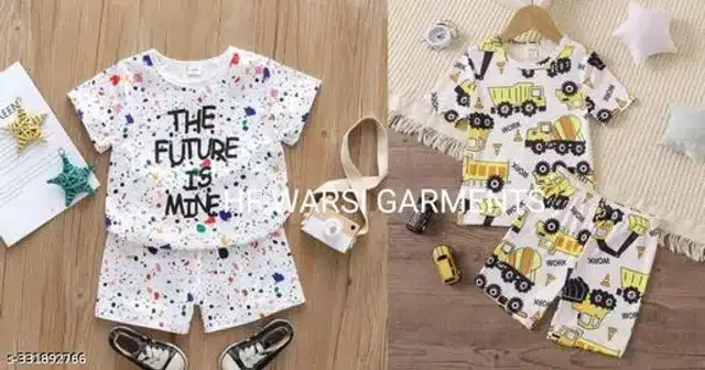Art Silk Half Sleeves T-Shirt with Pant Clothing Set for Kids (Multicolor, 6-12 Months) (Set of 2)
