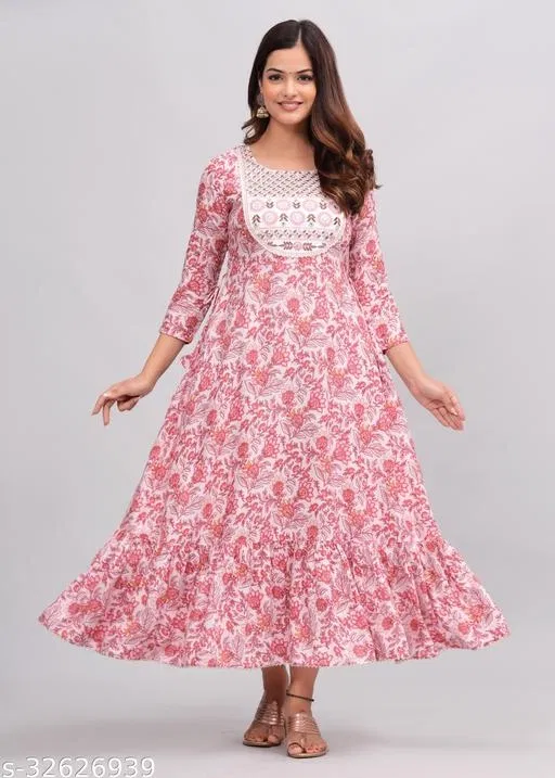 Viscose Rayon Kurti for Women, Peach (XXL)