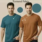 Polyester Round Neck T-shirt for Men, Multicolour, Pack of 2 