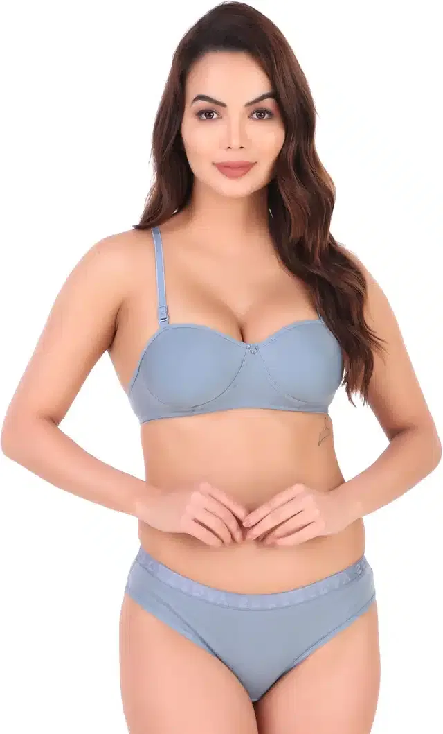 Pure Cotton Lingerie Set for Women (Sky Blue, 30C)