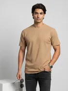 Polyester Round Neck T-shirt for Men, Beige 