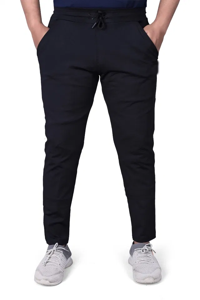 Lycra Straight Fit Trackpants for Men (Black, XL)