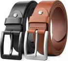 Leather Solid Belts in with Tang Closures for Men, Black & Brown, Pack of 2