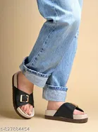 Shoetopia Flat Sandals Black Size IND-7