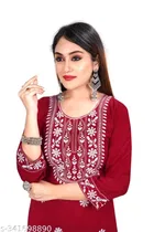 Rayon Slub Embroidered Kurta with Pant for Women 
