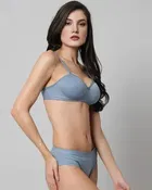 Cotton Blend Solid Padded Bra Lingerie Set for Women 
