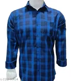 Cotton Blend Checked Shirt for Men, Blue 