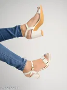 Shoetopia White Solid Block Heels 