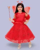 Cotton Blend Embellished Frocks for Girls (Red, 9-10 Years )