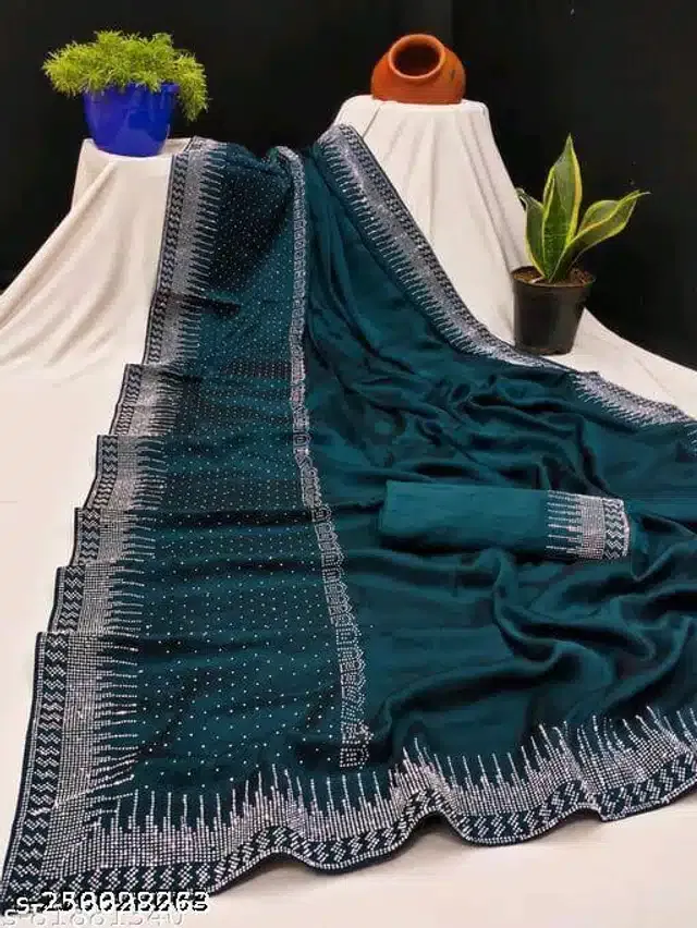 Georgette Embellished Saree for Women (Teal, 6.3 m)