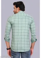 Cotton Blend Checked Shirt for Men, Green 
