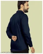 Cotton Blend Solid Shirt for Men, Navy Blue 