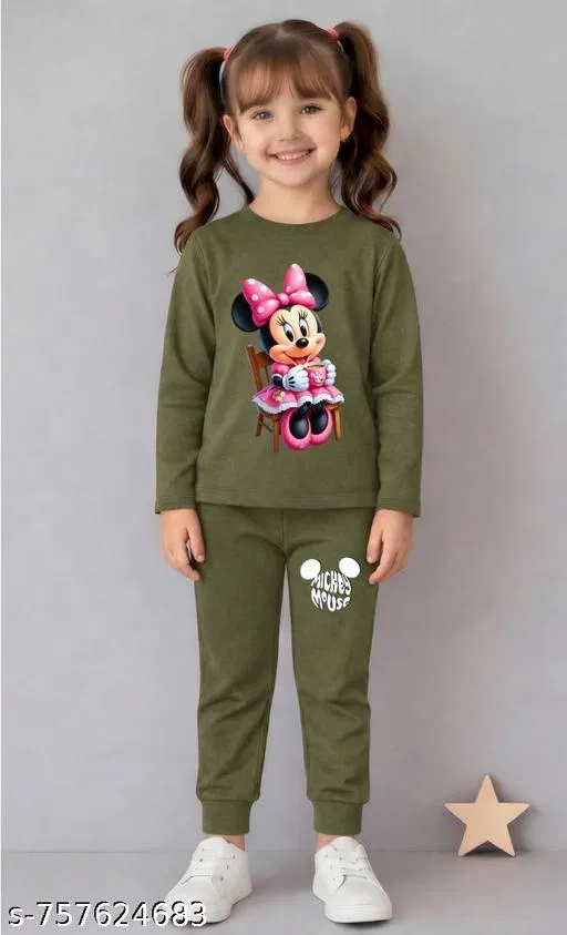 Cotton Blend Clothing Set for Girls, Olive (3-6 Months)