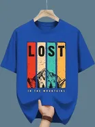 Polyester Printed Half Sleeves T-Shirts For Men, Blue 