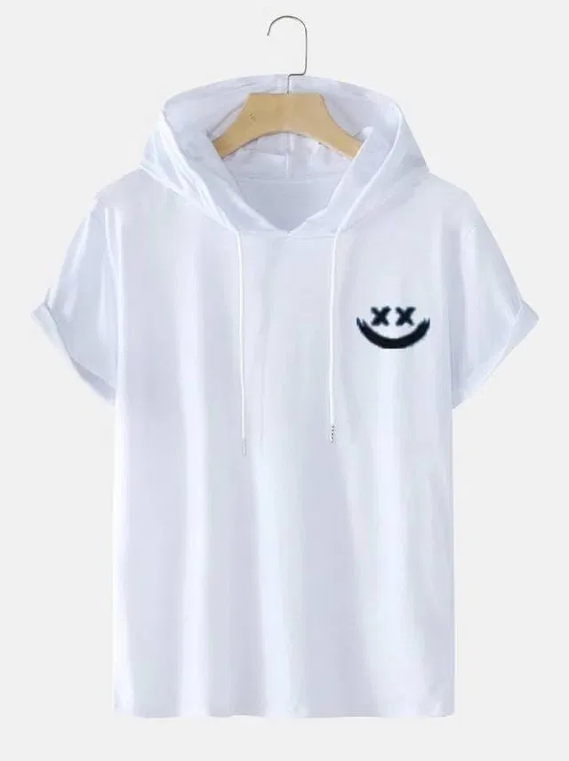 Half Sleeves Printed Hoodie for Men (White, M)