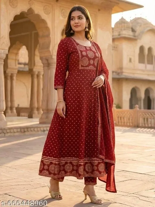 Rayon embroidered Kurta Set for Women ( Red,XXL )