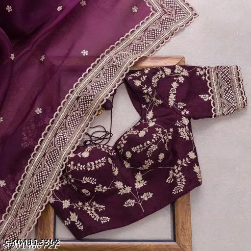 Georgette Solid Saree For Women, Purple