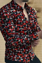 Lycra Geometric Print Shirt for Men, Red 