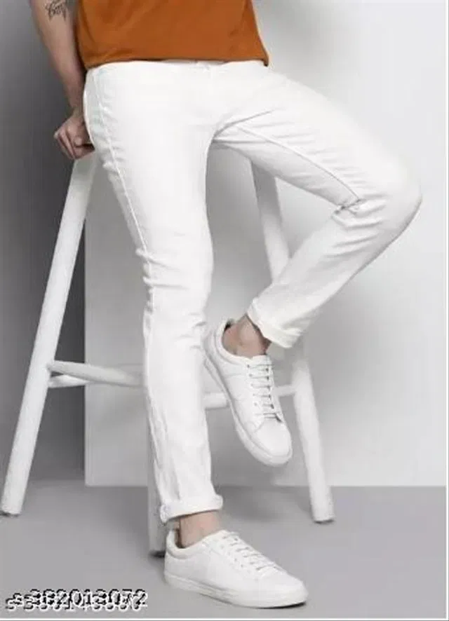 Denim Slim Fit Jeans for Men (White, 28)