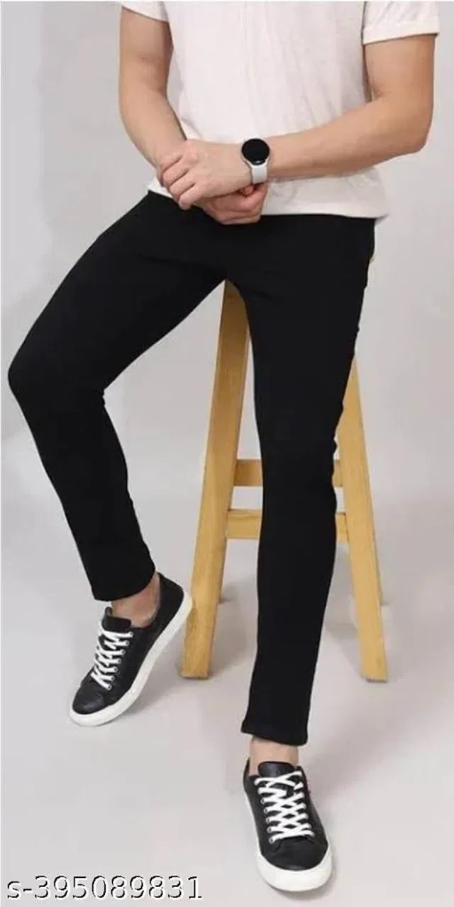 Denim Slim Fit Jeans for Men (Black, 30)