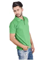 Poly Cotton Solid Polo Neck T-Shirt for Men, Green 