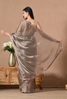 Organza Embellished Saree for Women, Brown 