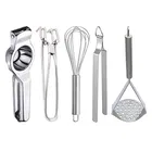 Stainless Steel Lemon Squeezer & Pakkad & Egg Whisk & Roti Chimta & Potato Masher For Kitchen (Set of 5) (OC-073)