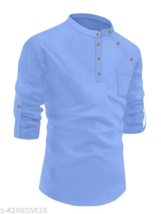 Solid Cotton Kurta Set for Boys (Aqua Blue, 10-11 Years)