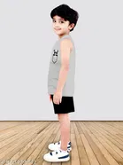 Cotton Blend Printed Clothing Set for Boys, Blue & Grey, Pack Of 2 