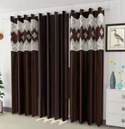 Polyester Curtains for Door (Brown, 7 Feet) (Pack of 3)