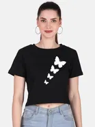 Round Neck Printed Crop T-Shirts for Women & Girls 