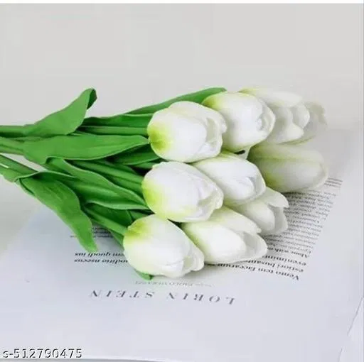 Soap Artificial Tulip Lily Flower Sticks for Gifting for Women (White, Pack of 5)