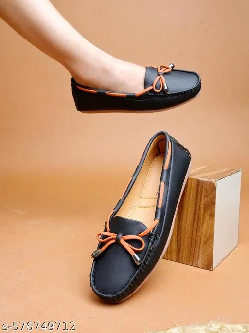 Shoetopia Solid Loafers for Women (Black, IND-3)
