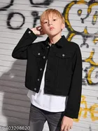 Cotton Blend Solid Jacket for Boys (Black, 6-7 Years)