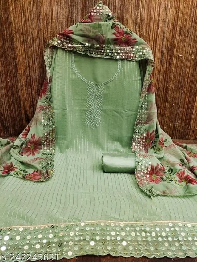 Embroidered Unstitched Suit for Women (Green, 2.25 m)