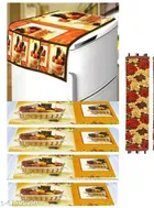 Knit Printed Fridge 4 Pcs Mat with Handle & Top Cover 