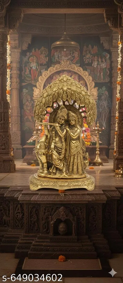 Radha Krishna Idol (Metal, Gold)